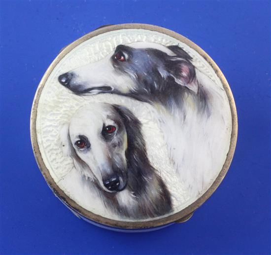 An early 20th century continental silver and guilloche enamel circular pill box